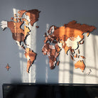 mapofx 3d Wooden world map on a gray wall