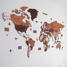 mapofx brown Wooden world map on a white wall