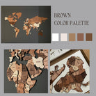 Wooden world map with brown color palette