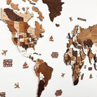 Mapofx 3d Wooden world map with labeled continents on a white background