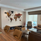 Living room with world map on the wall